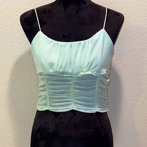Mint Green Sheer Ruched Cropped Tank Top